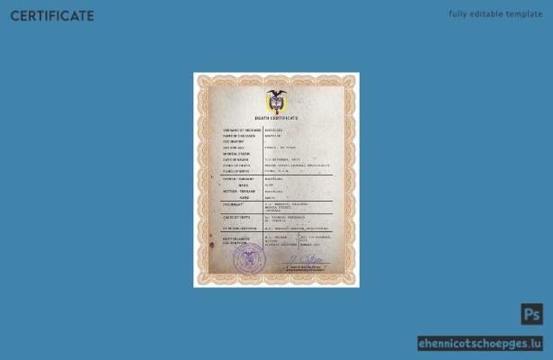 Kolumbianisches Personenstandsregister: Sterbeurkunde (PSD-Beispielvorschau)